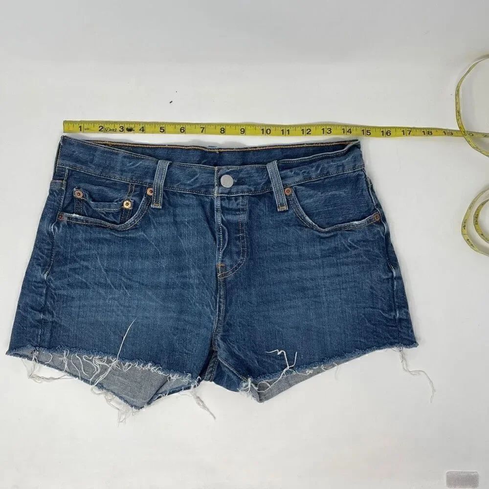 Levi's Blue Premium 501 Distressed Cut Off Button Fly Denim Shorts Size 24